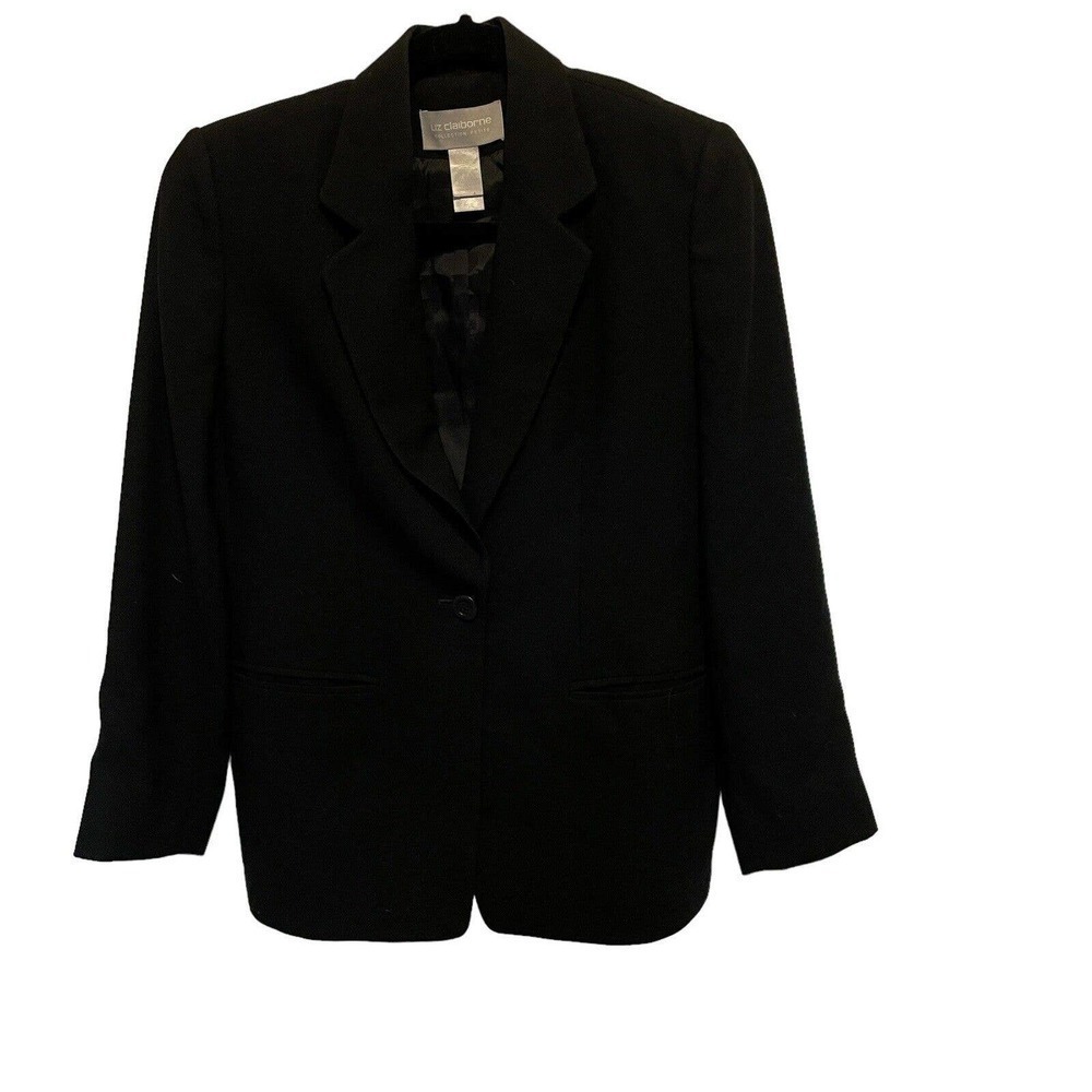 Liz Claiborne~Lined~Career Wear~Business-Work Womens Suit Jacket~Black Petite 6